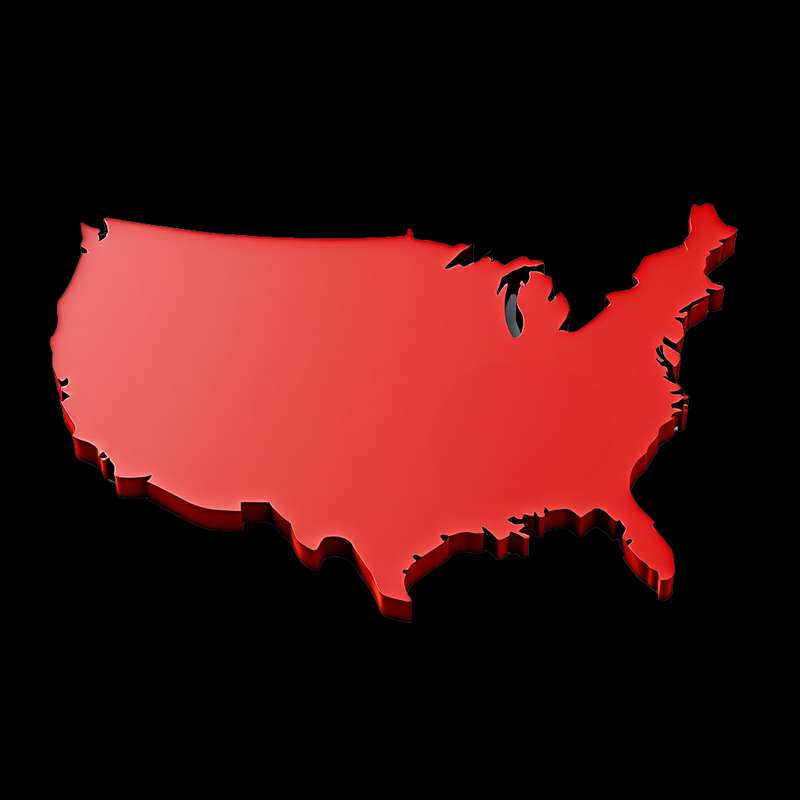 A three dimensional map of the United States that helps illustrate Roof Revivers' areas of service.