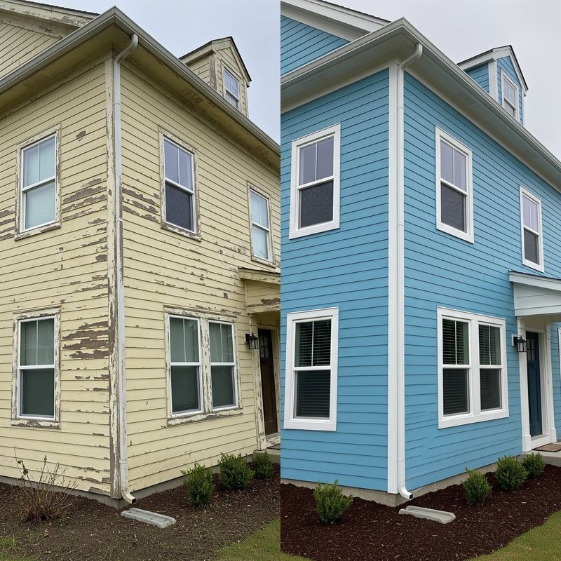 A before and after image of a siding job on a Cincinnati, Ohio home. Work done by Roof Revivers.