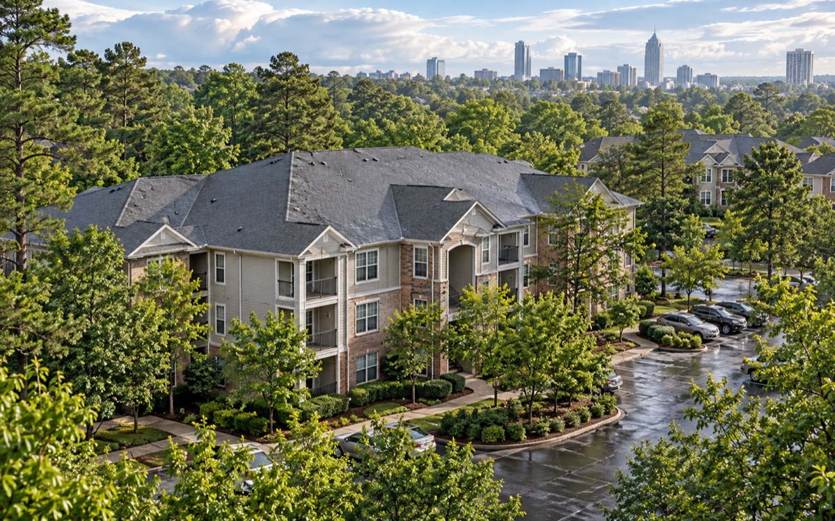 Concept image of a leafy condominium property for the Raleigh service area