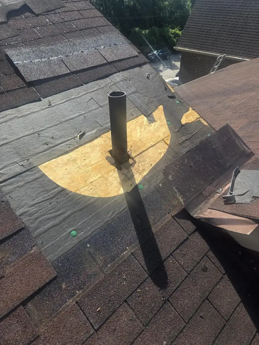 New underlayment and pipe boot going in on a Columbus, Ohio roof during replacement