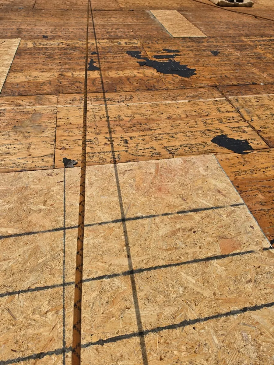 New decking sheets installed during a Columbus, Ohio roof replacement