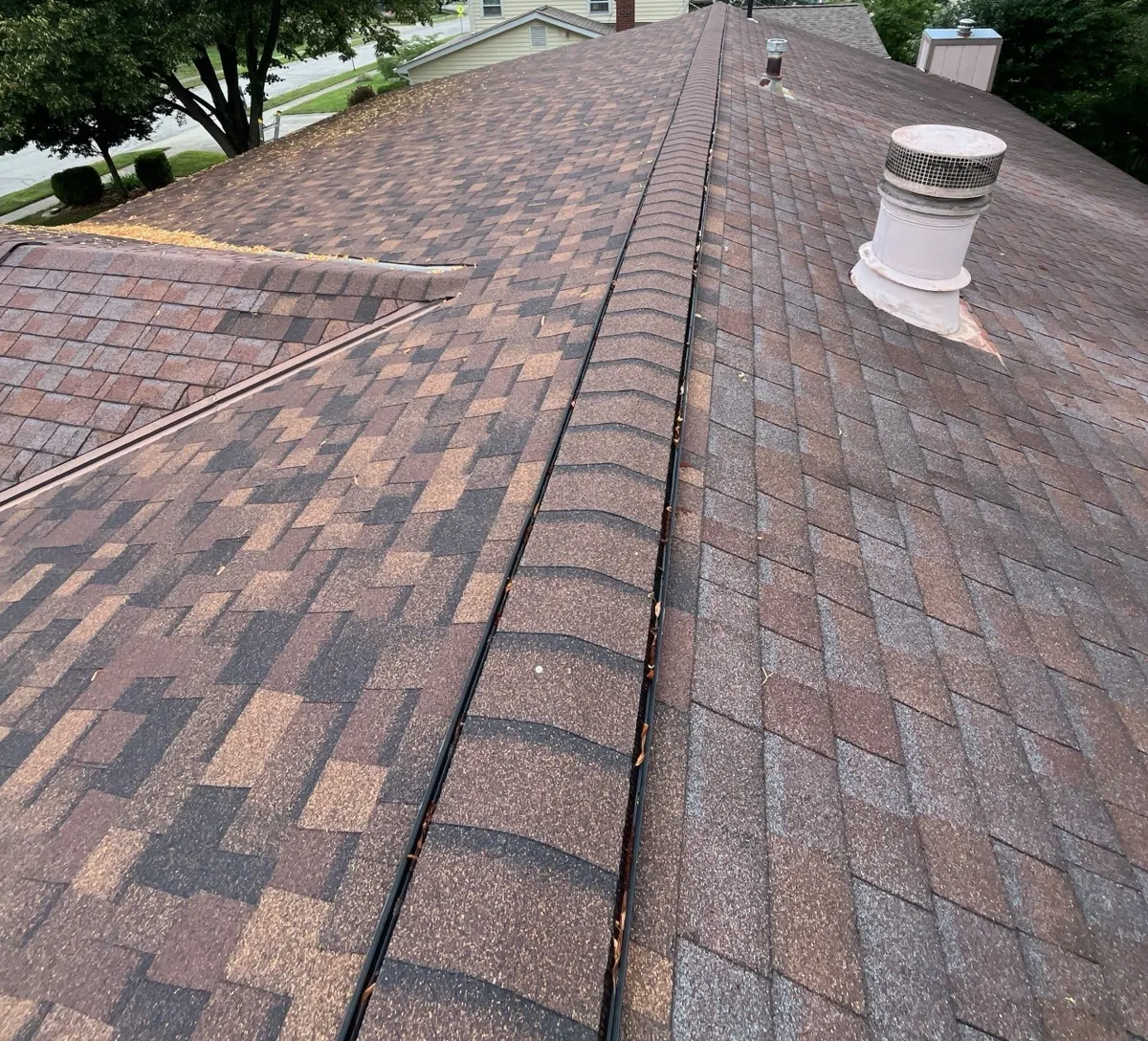 New ridge cap and roof vent on a Gahanna, Ohio roof, after replacement