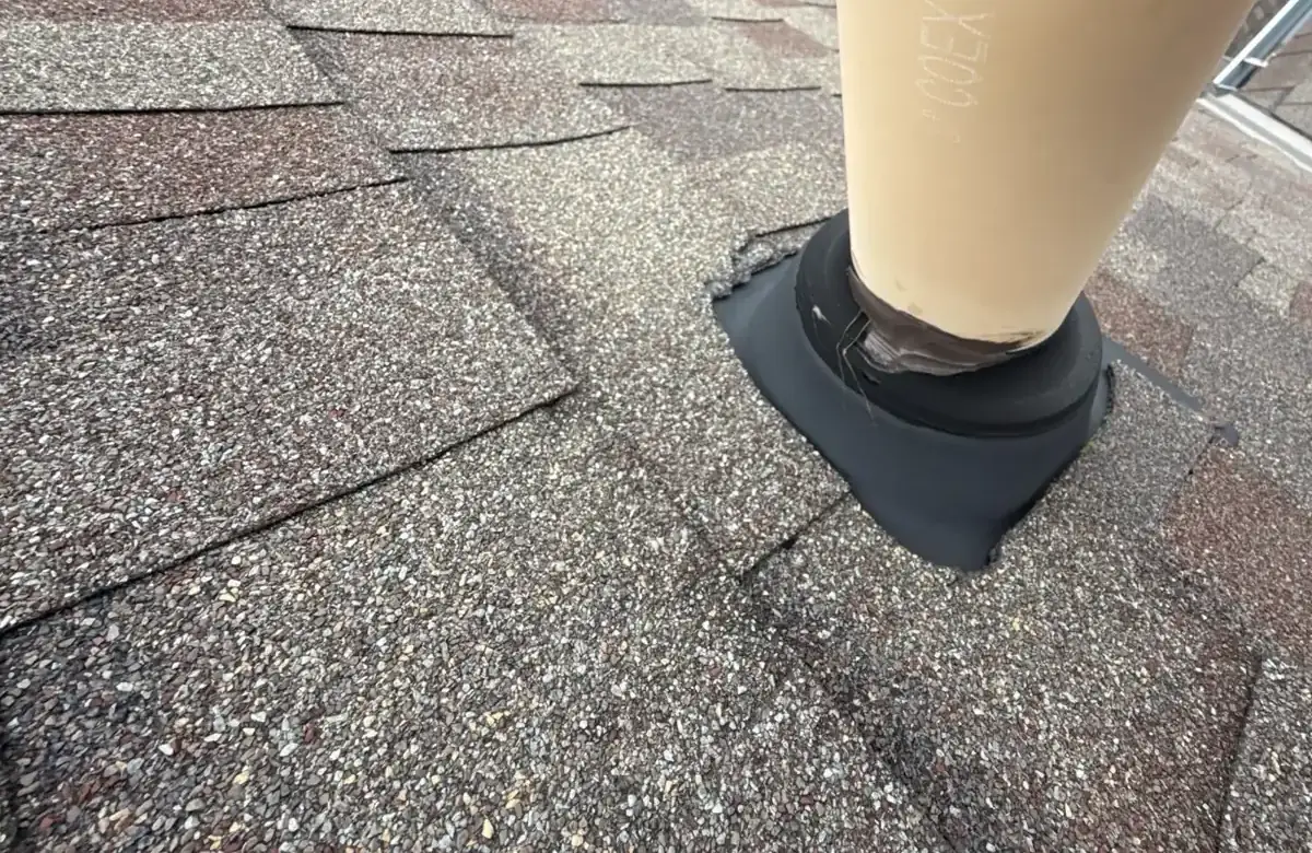 Vent pipe boot on a Hilliard, Ohio roof at inspection, before repair