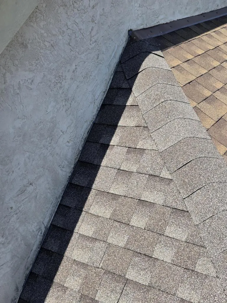 Finished shingles along the dead valley at the wall in Powell, Ohio