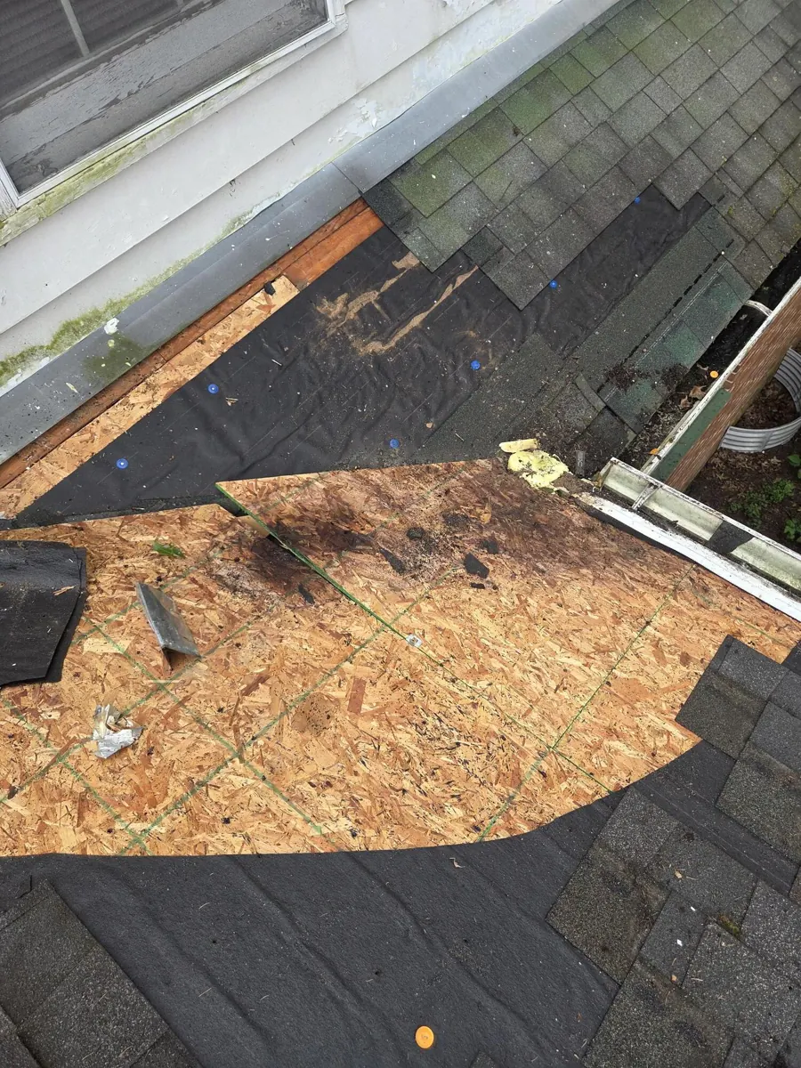 New decking installed at the corner during a Westerville, Ohio repair